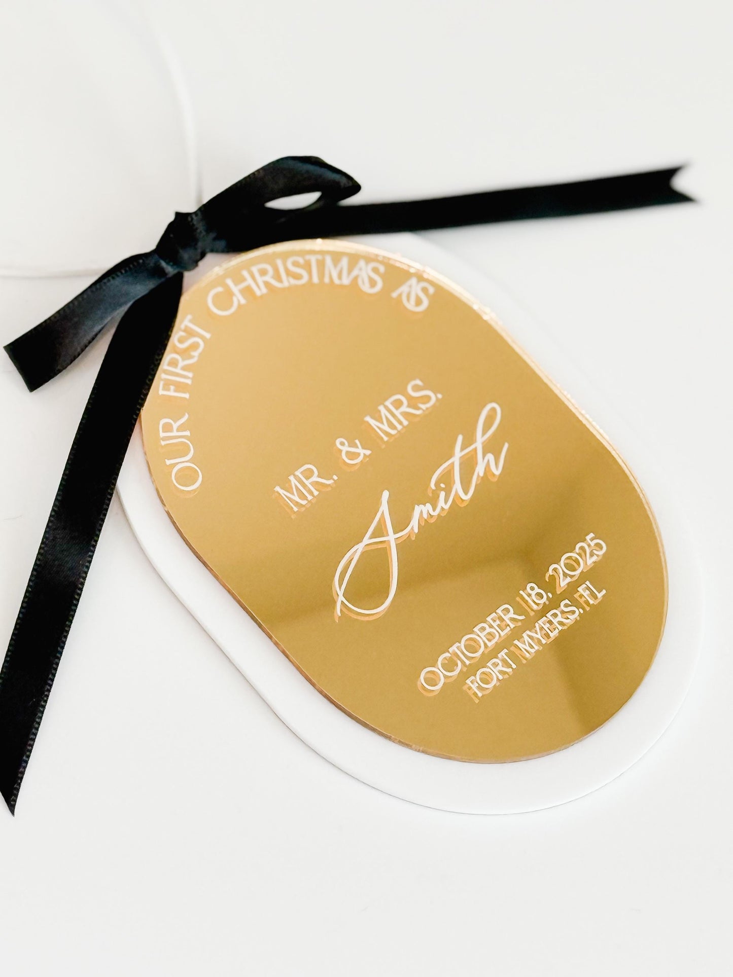 Our First Christmas as Mr. & Mrs. – Custom Wedding Ornament | Personalized Newlywed Gift | Modern Acrylic Christmas Ornament