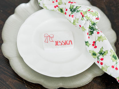 Custom Marble Christmas Place Cards – Personalized Name Tags – Elegant Holiday Table Setting – Luxe Lines Designs - Ribbon Bow