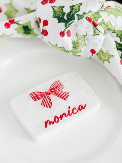 Custom Marble Christmas Place Cards – Personalized Name Tags – Elegant Holiday Table Setting – Luxe Lines Designs