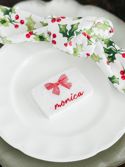 Custom Marble Christmas Place Cards – Personalized Name Tags – Elegant Holiday Table Setting – Luxe Lines Designs