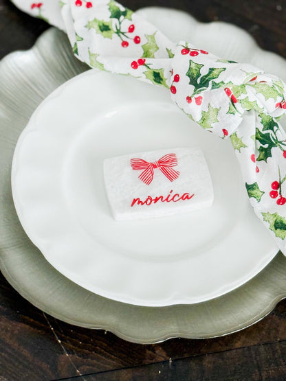 Custom Marble Christmas Place Cards – Personalized Name Tags – Elegant Holiday Table Setting – Luxe Lines Designs