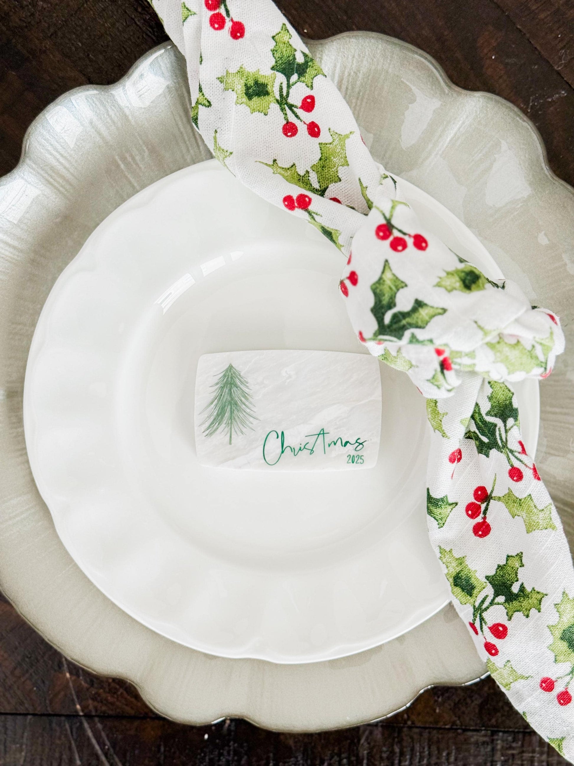 Custom Marble Christmas Place Cards – Personalized Name Tags – Elegant Holiday Table Setting – Luxe Lines Designs - Tree