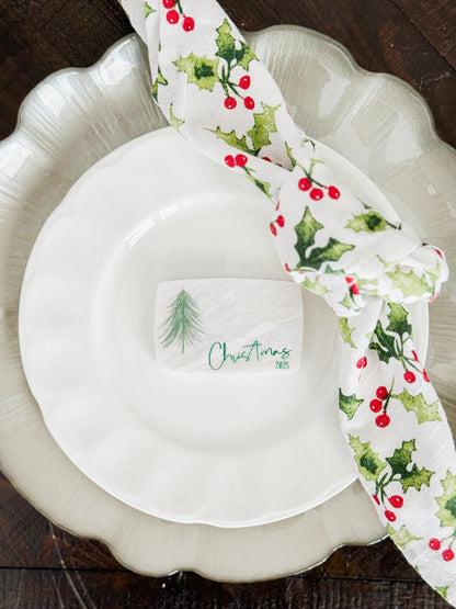 Custom Marble Christmas Place Cards – Personalized Name Tags – Elegant Holiday Table Setting – Luxe Lines Designs - Tree