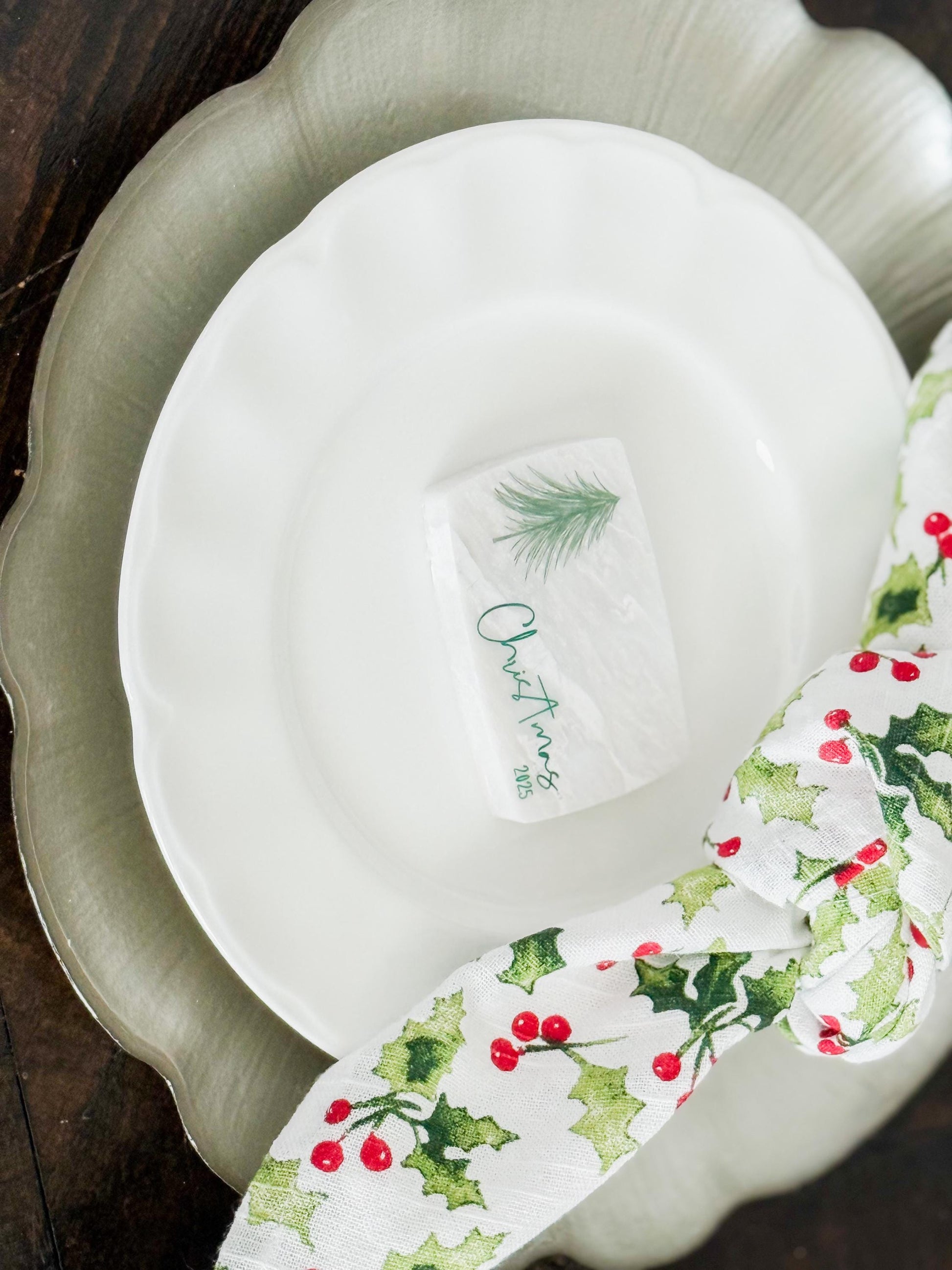 Custom Marble Christmas Place Cards – Personalized Name Tags – Elegant Holiday Table Setting – Luxe Lines Designs - Tree