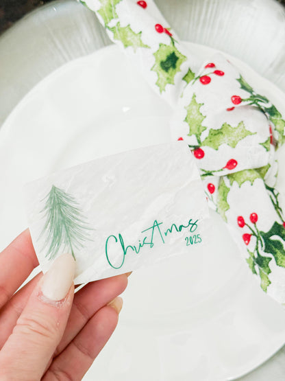 Custom Marble Christmas Place Cards – Personalized Name Tags – Elegant Holiday Table Setting – Luxe Lines Designs - Tree