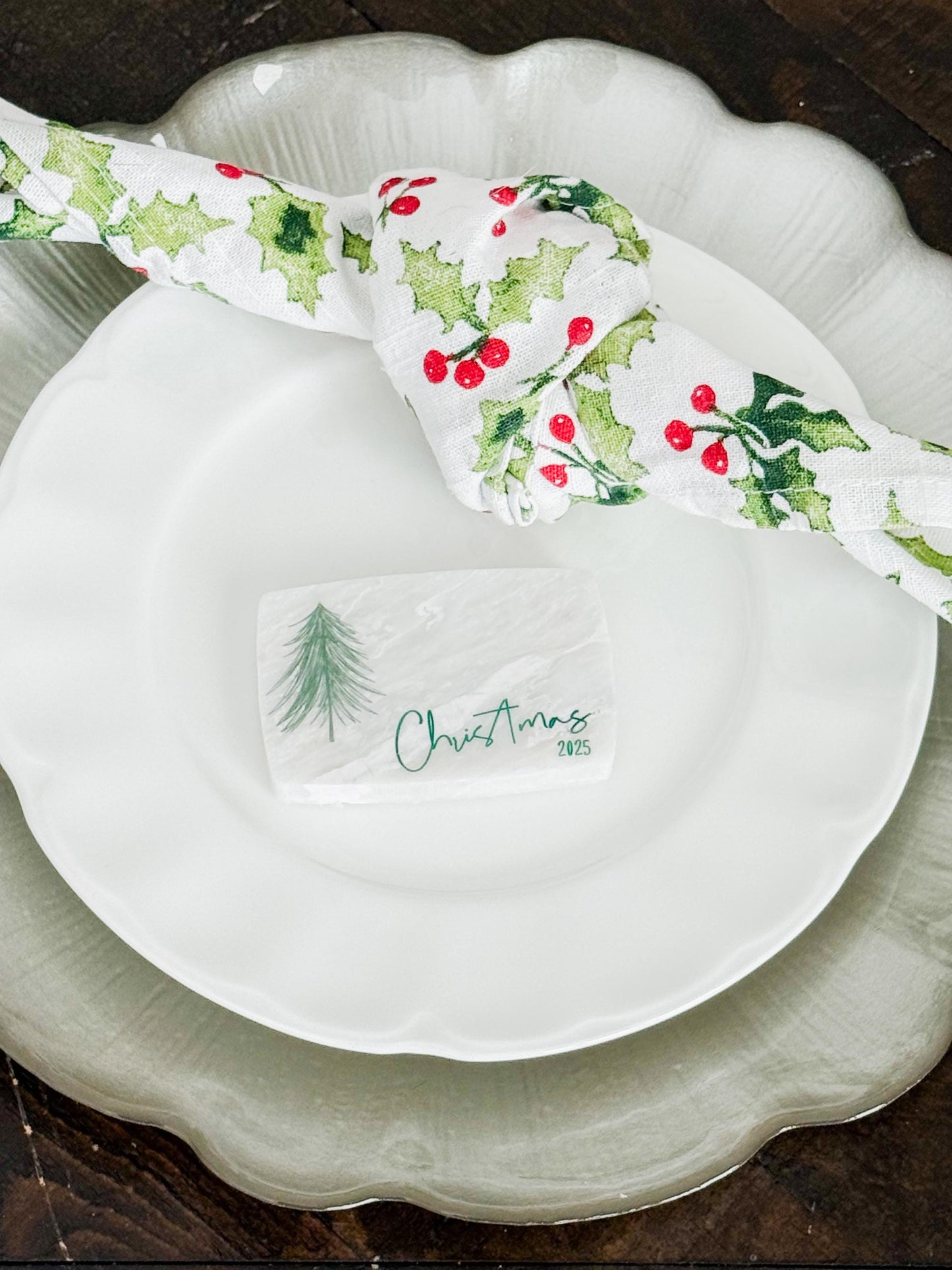 Custom Marble Christmas Place Cards – Personalized Name Tags – Elegant Holiday Table Setting – Luxe Lines Designs - Tree