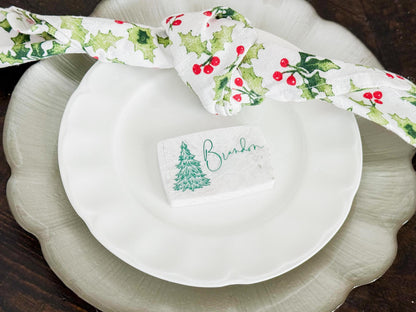 Custom Marble Christmas Place Cards – Personalized Name Tags – Elegant Holiday Table Setting – Luxe Lines Designs - Tree