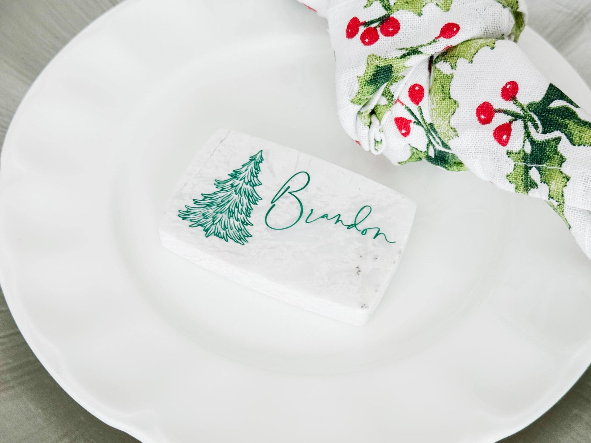 Custom Marble Christmas Place Cards – Personalized Name Tags – Elegant Holiday Table Setting – Luxe Lines Designs - Tree