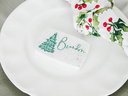 Custom Marble Christmas Place Cards – Personalized Name Tags – Elegant Holiday Table Setting – Luxe Lines Designs - Tree