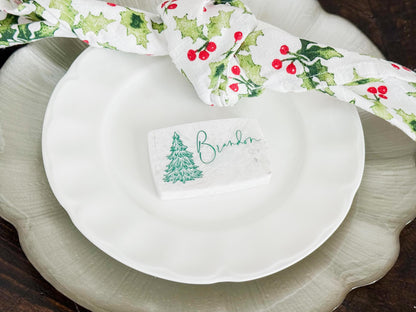 Custom Marble Christmas Place Cards – Personalized Name Tags – Elegant Holiday Table Setting – Luxe Lines Designs - Tree