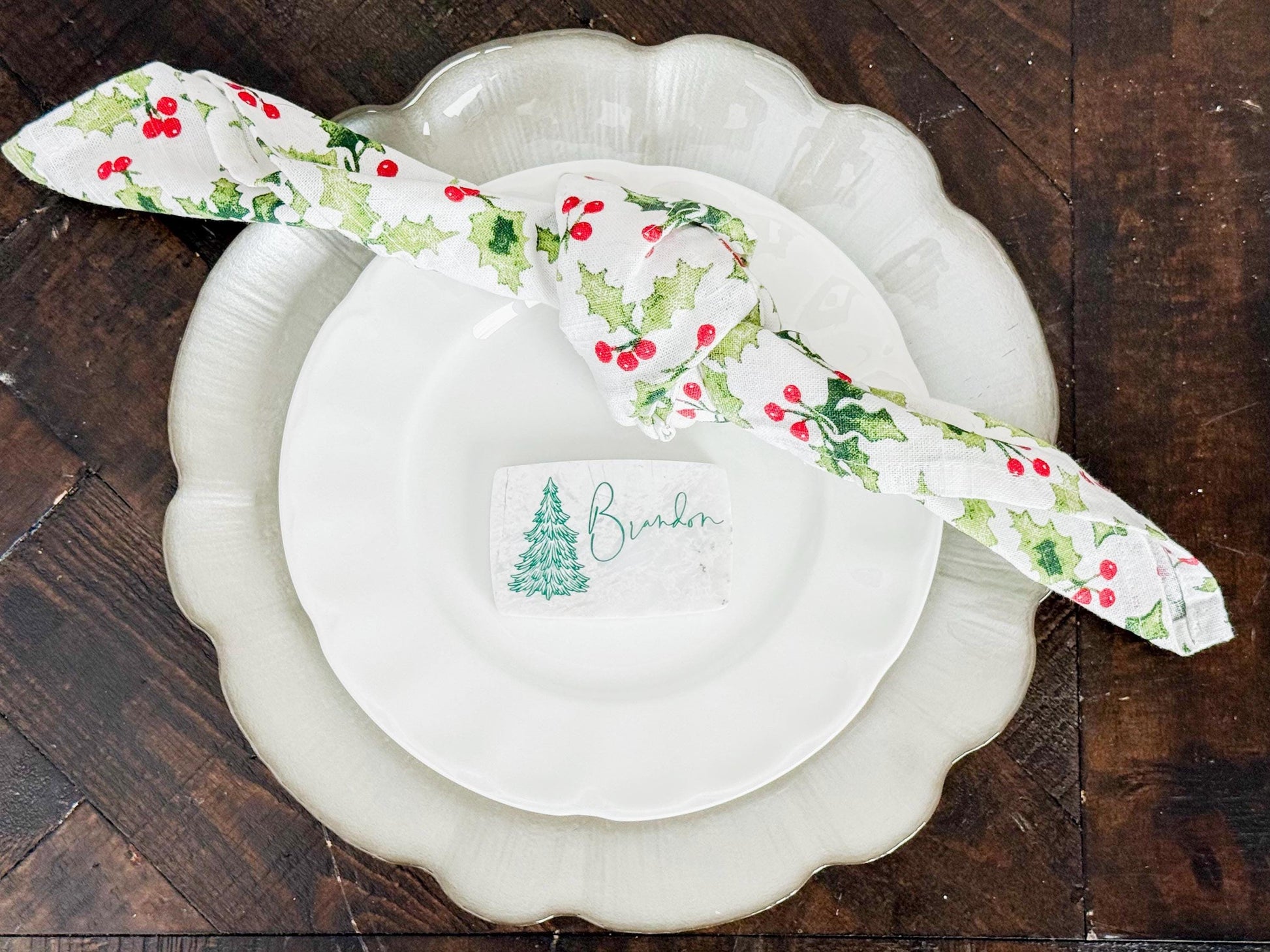 Custom Marble Christmas Place Cards – Personalized Name Tags – Elegant Holiday Table Setting – Luxe Lines Designs - Tree