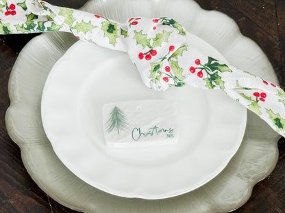Custom Marble Christmas Place Cards – Personalized Name Tags – Elegant Holiday Table Setting – Luxe Lines Designs - Tree