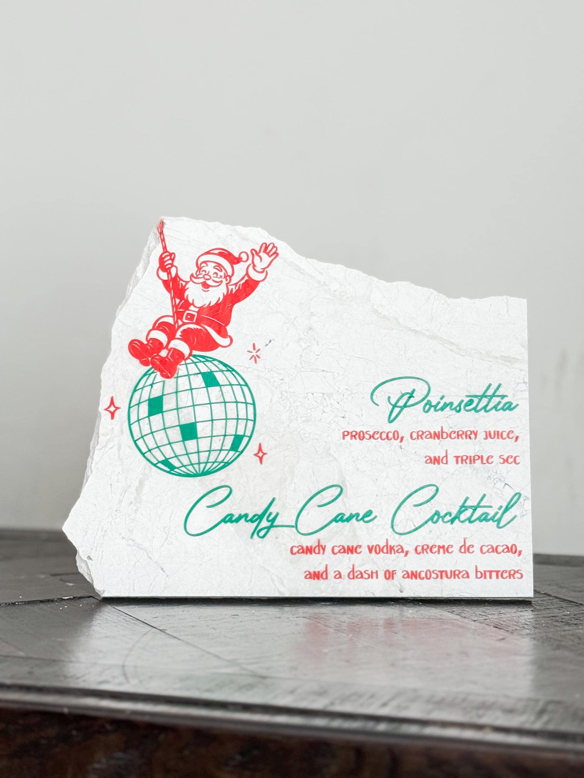 Christmas Cocktail Menu Sign – Santa Disco Stone Sign | Holiday Bar Sign | Christmas Party Decor | Luxe Lines Designs
