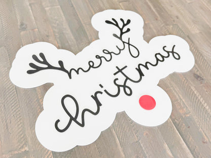 Acrylic “Merry Christmas” Sign – Holiday Decor – Red Nose Reindeer Christmas Sign – Luxe Holiday Wall Decor