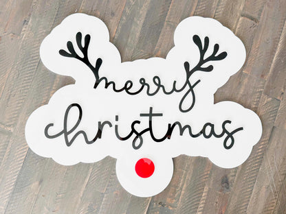 Acrylic “Merry Christmas” Sign – Holiday Decor – Red Nose Reindeer Christmas Sign – Luxe Holiday Wall Decor