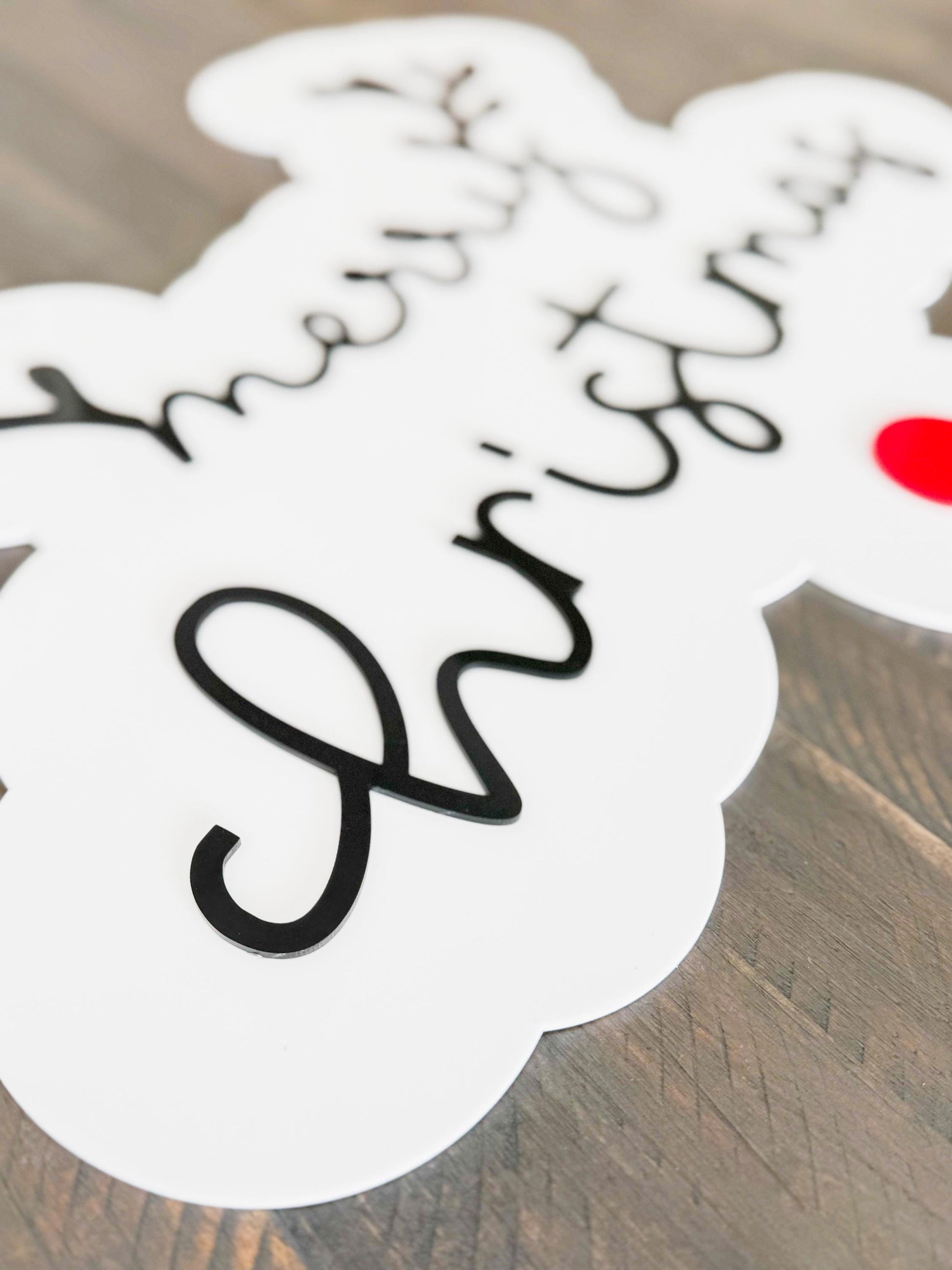 Acrylic “Merry Christmas” Sign – Holiday Decor – Red Nose Reindeer Christmas Sign – Luxe Holiday Wall Decor