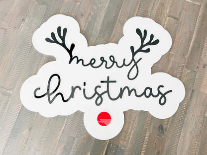 Acrylic “Merry Christmas” Sign – Holiday Decor – Red Nose Reindeer Christmas Sign – Luxe Holiday Wall Decor