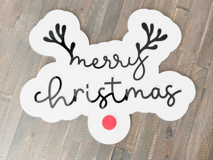 Acrylic “Merry Christmas” Sign – Holiday Decor – Red Nose Reindeer Christmas Sign – Luxe Holiday Wall Decor