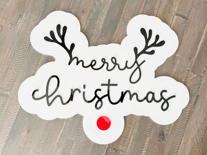 Acrylic “Merry Christmas” Sign – Holiday Decor – Red Nose Reindeer Christmas Sign – Luxe Holiday Wall Decor