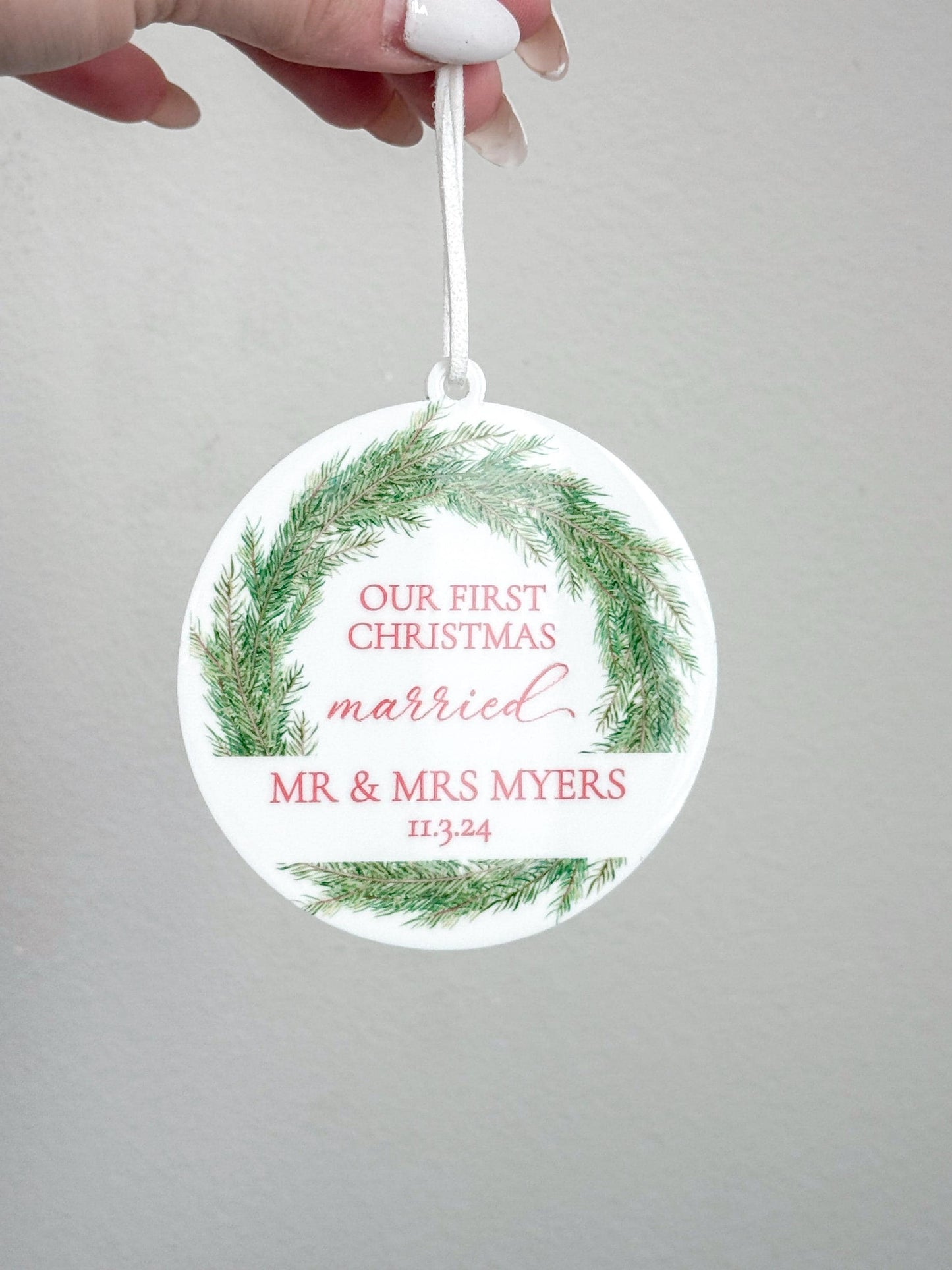 Our First Christmas Married, Engaged, etc. Ornament Gift | Customizable Acrylic Keepsake | Couple’s First Christmas Ornament