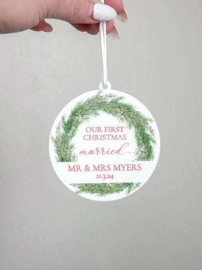 Our First Christmas Married, Engaged, etc. Ornament Gift | Customizable Acrylic Keepsake | Couple’s First Christmas Ornament