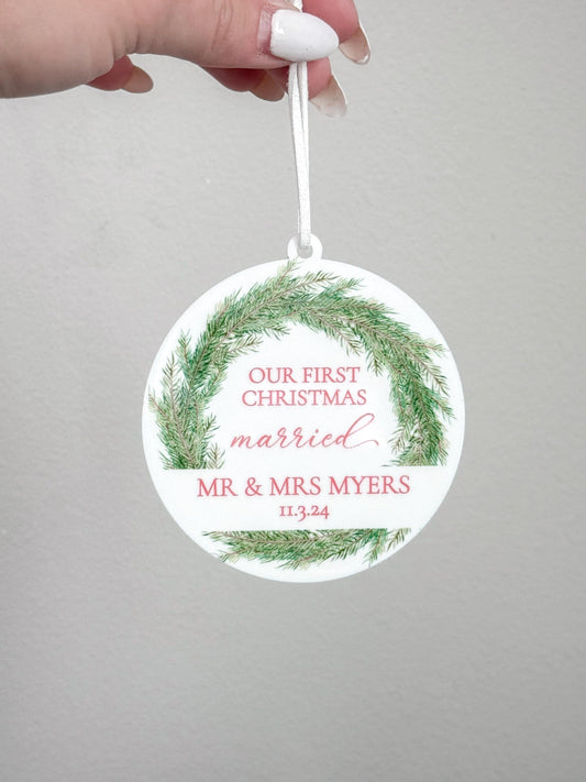 Our First Christmas Married, Engaged, etc. Ornament Gift | Customizable Acrylic Keepsake | Couple’s First Christmas Ornament