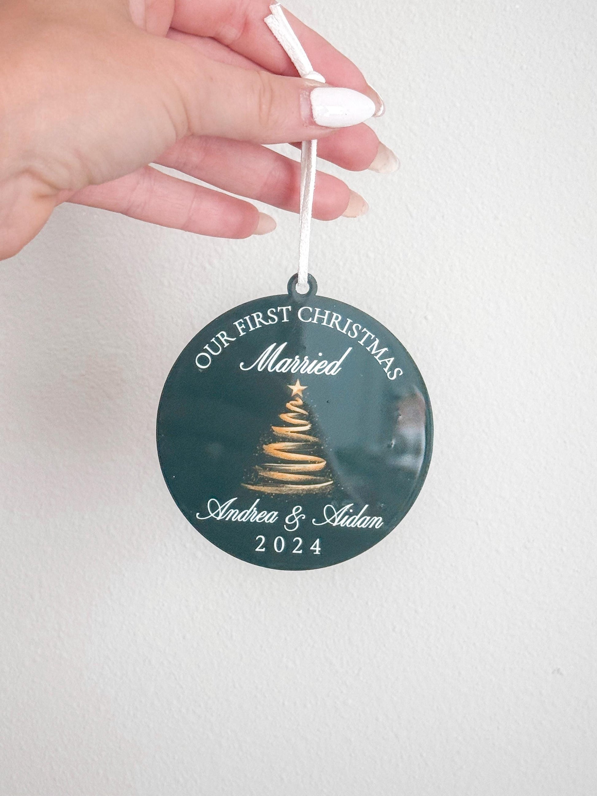 Our First Christmas Married, Engaged, etc. Ornament Gift | Customizable Acrylic Keepsake | Couple’s First Christmas Ornament