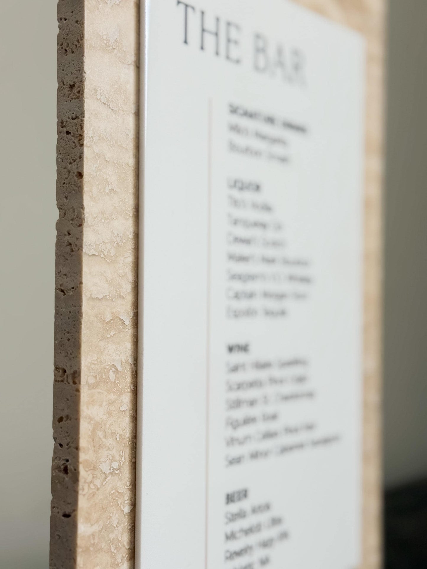 Travertine Stone Bar Menu Sign