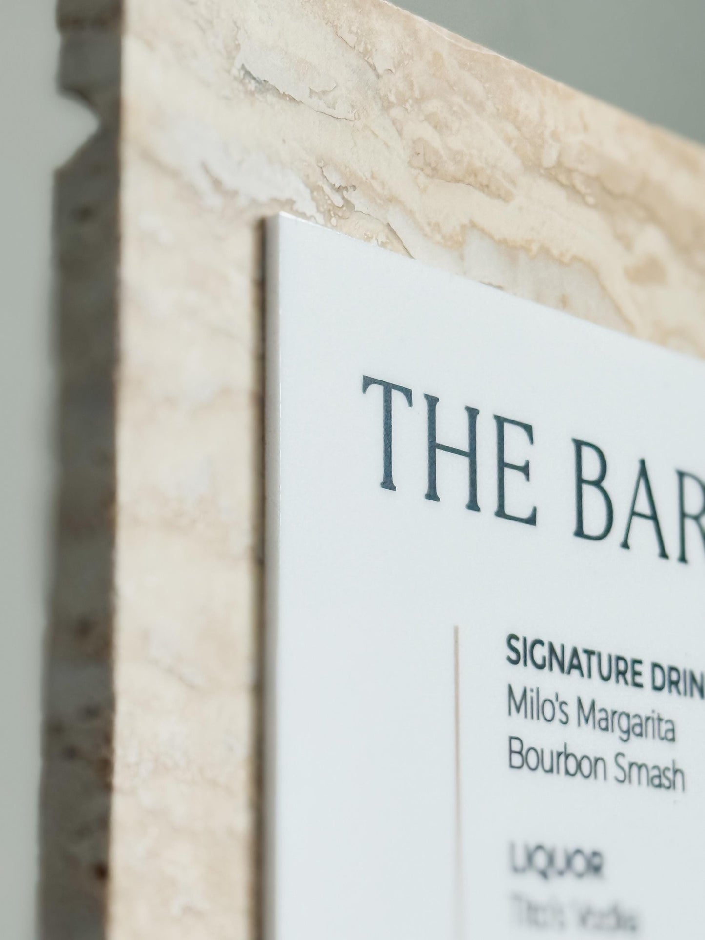 Travertine Stone Bar Menu Sign
