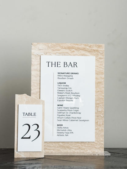 Travertine Stone Bar Menu Sign