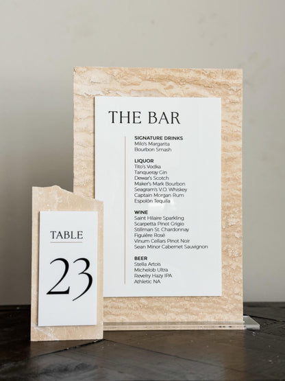 Travertine Stone Bar Menu Sign
