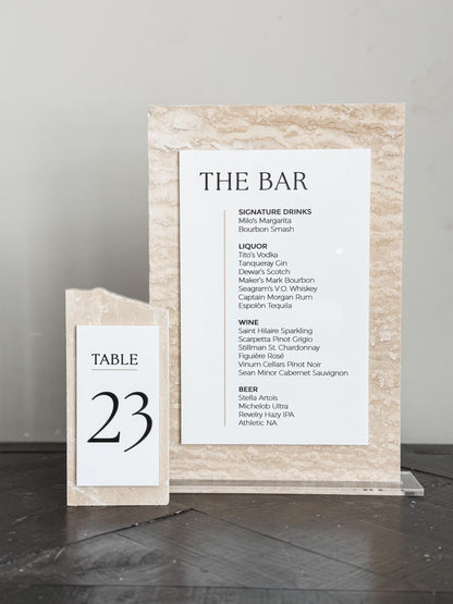 Travertine Stone Bar Menu Sign