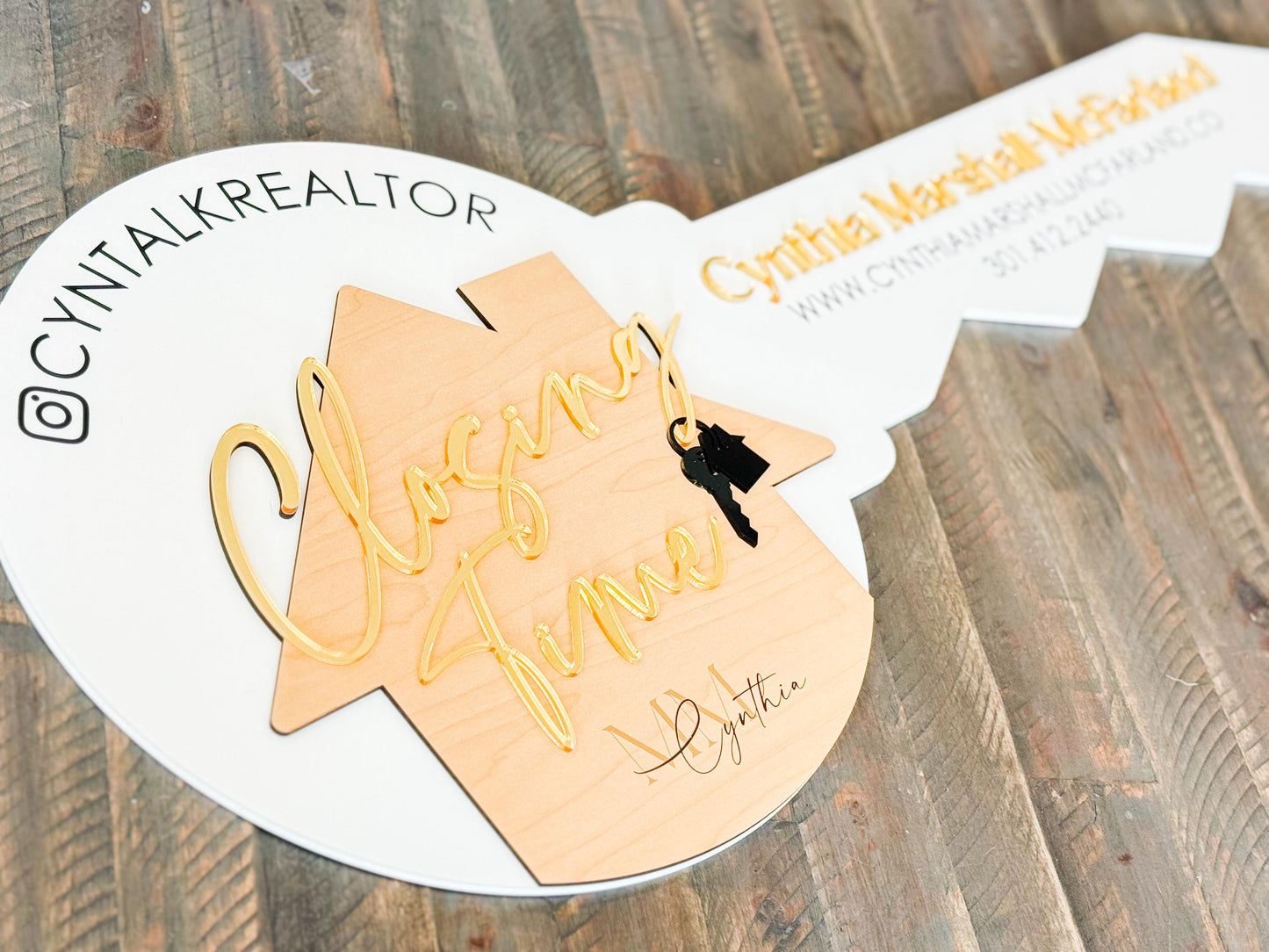 Personalized Realtor Key with Logo | Closing Time Realty | House Sold Acrylic and Wood Sign | Closing Prop | Realtor Gift Sold Sign