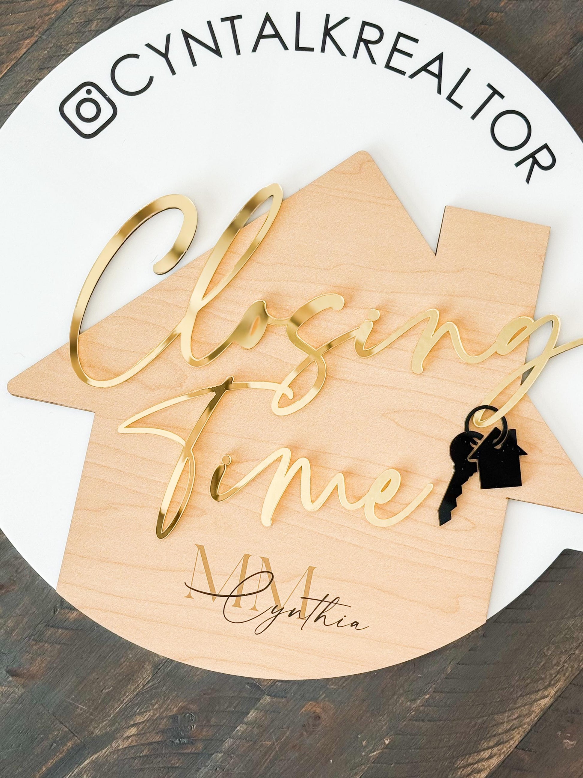 Personalized Realtor Key with Logo | Closing Time Realty | House Sold Acrylic and Wood Sign | Closing Prop | Realtor Gift Sold Sign