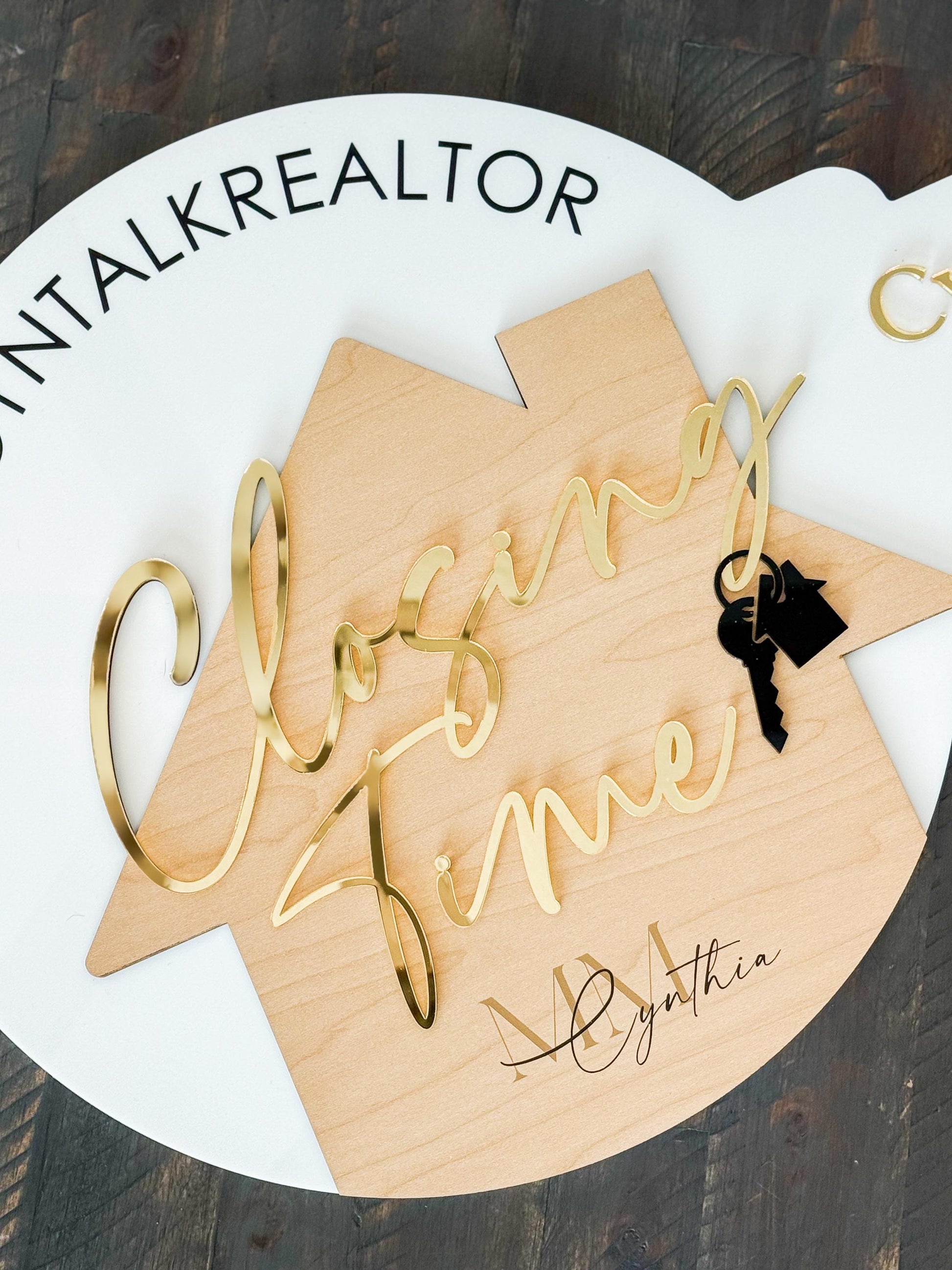 Personalized Realtor Key with Logo | Closing Time Realty | House Sold Acrylic and Wood Sign | Closing Prop | Realtor Gift Sold Sign