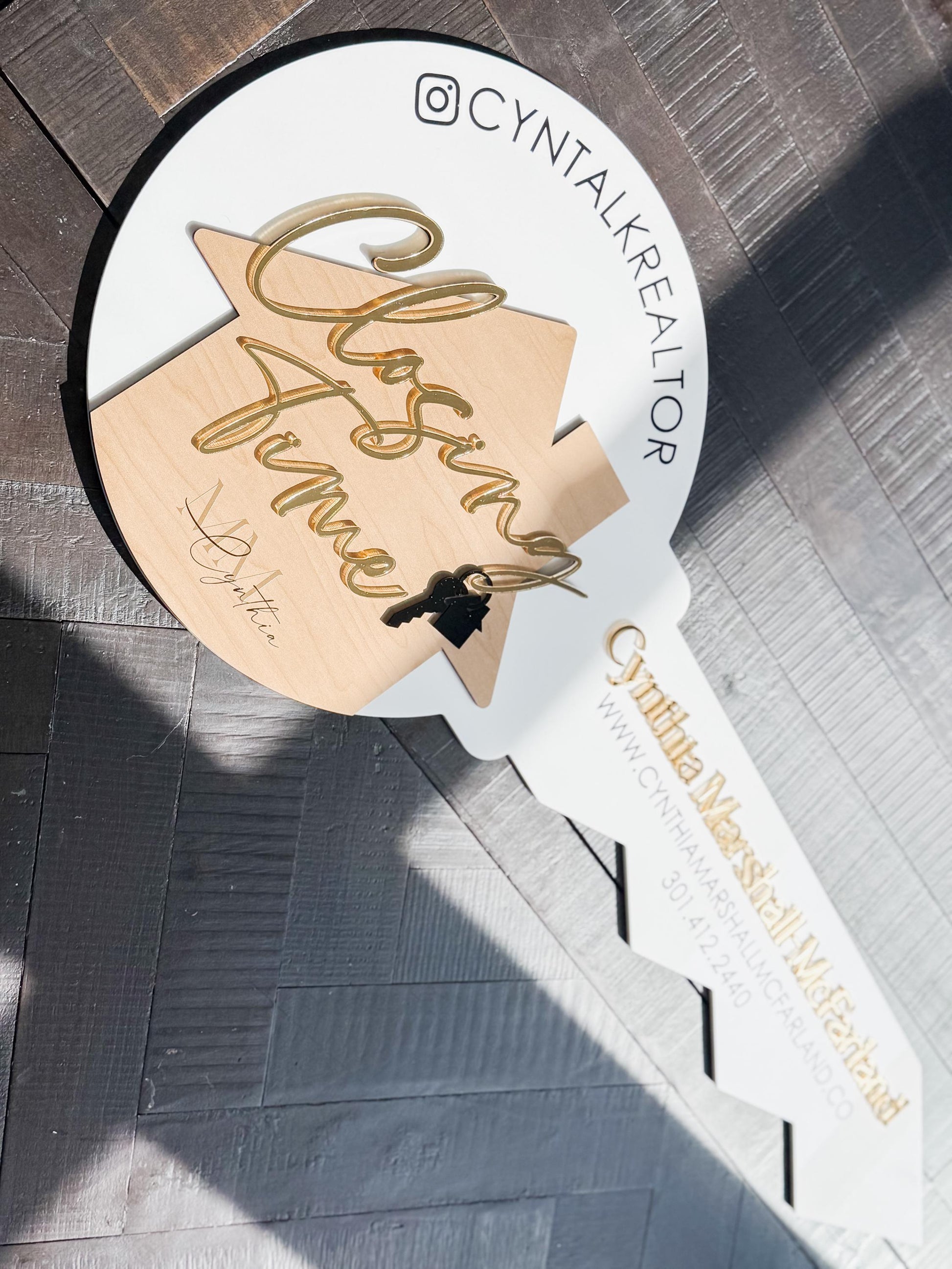 Personalized Realtor Key with Logo | Closing Time Realty | House Sold Acrylic and Wood Sign | Closing Prop | Realtor Gift Sold Sign