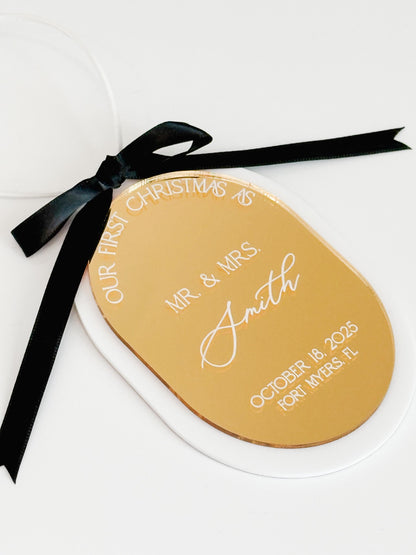 Our First Christmas as Mr. & Mrs. – Custom Wedding Ornament | Personalized Newlywed Gift | Modern Acrylic Christmas Ornament