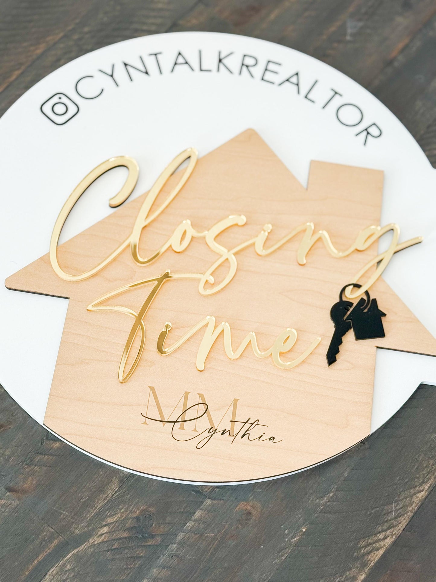 Personalized Realtor Key with Logo | Closing Time Realty | House Sold Acrylic and Wood Sign | Closing Prop | Realtor Gift Sold Sign