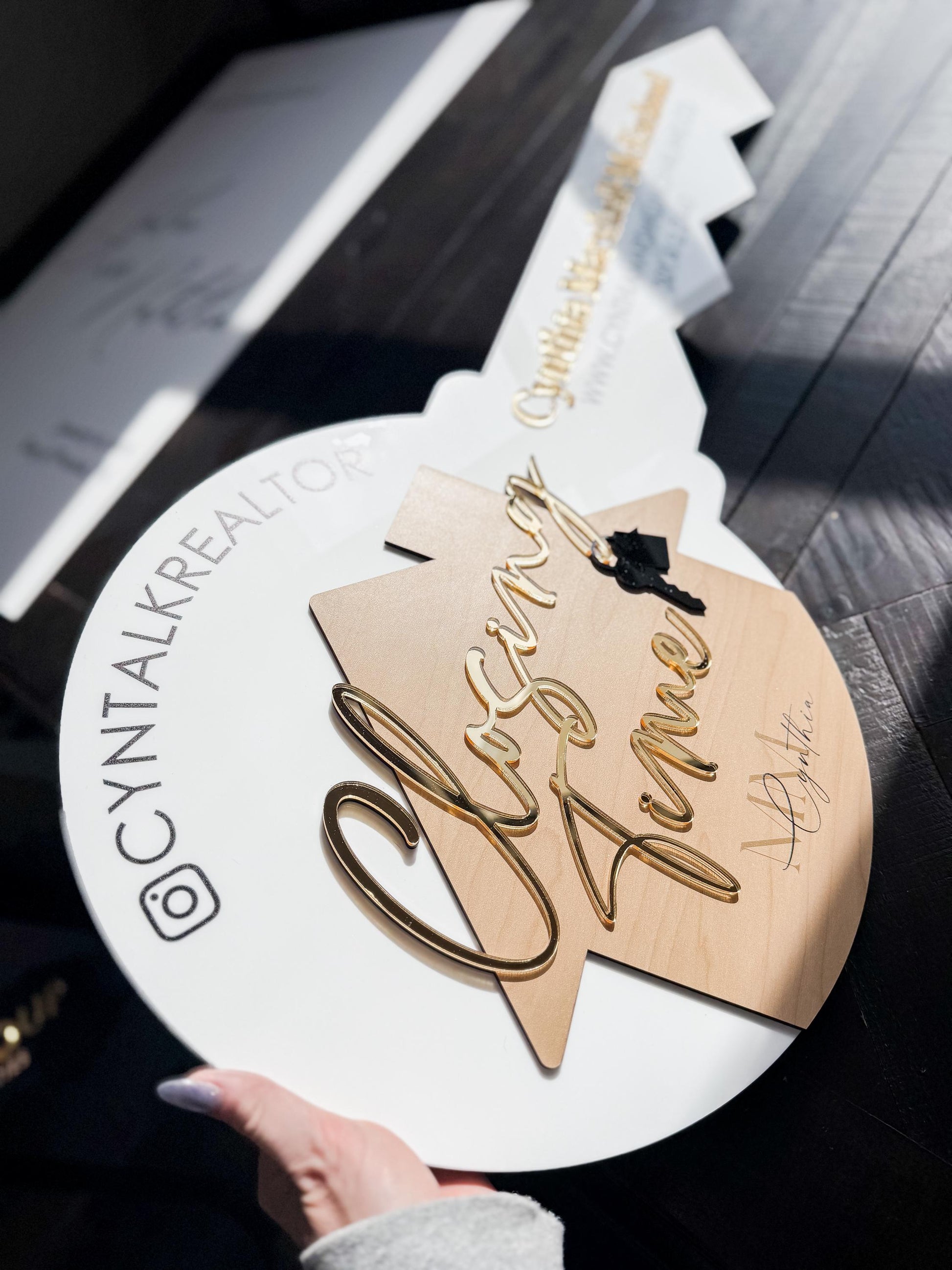 Personalized Realtor Key with Logo | Closing Time Realty | House Sold Acrylic and Wood Sign | Closing Prop | Realtor Gift Sold Sign