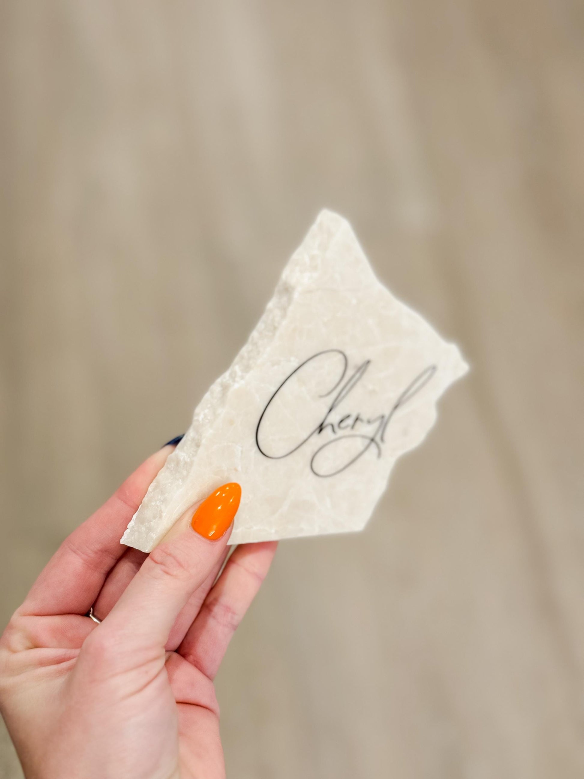 Tauple Marble Stone Place Card | Acrylic Wedding Place Name | Travertine Looking