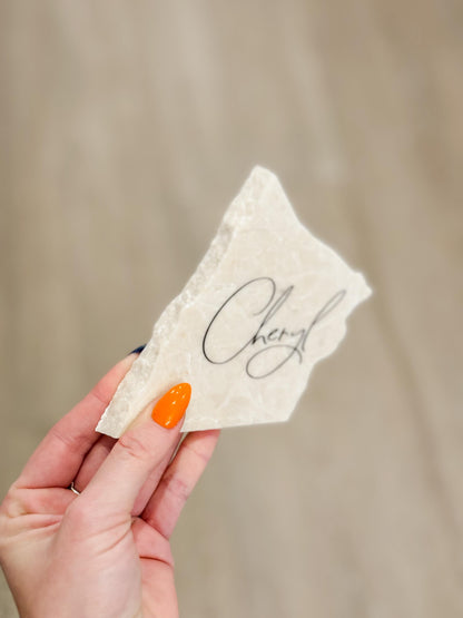 Tauple Marble Stone Place Card | Acrylic Wedding Place Name | Travertine Looking