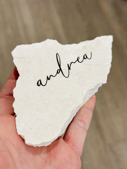 Tauple Marble Stone Place Card | Acrylic Wedding Place Name | Travertine Looking