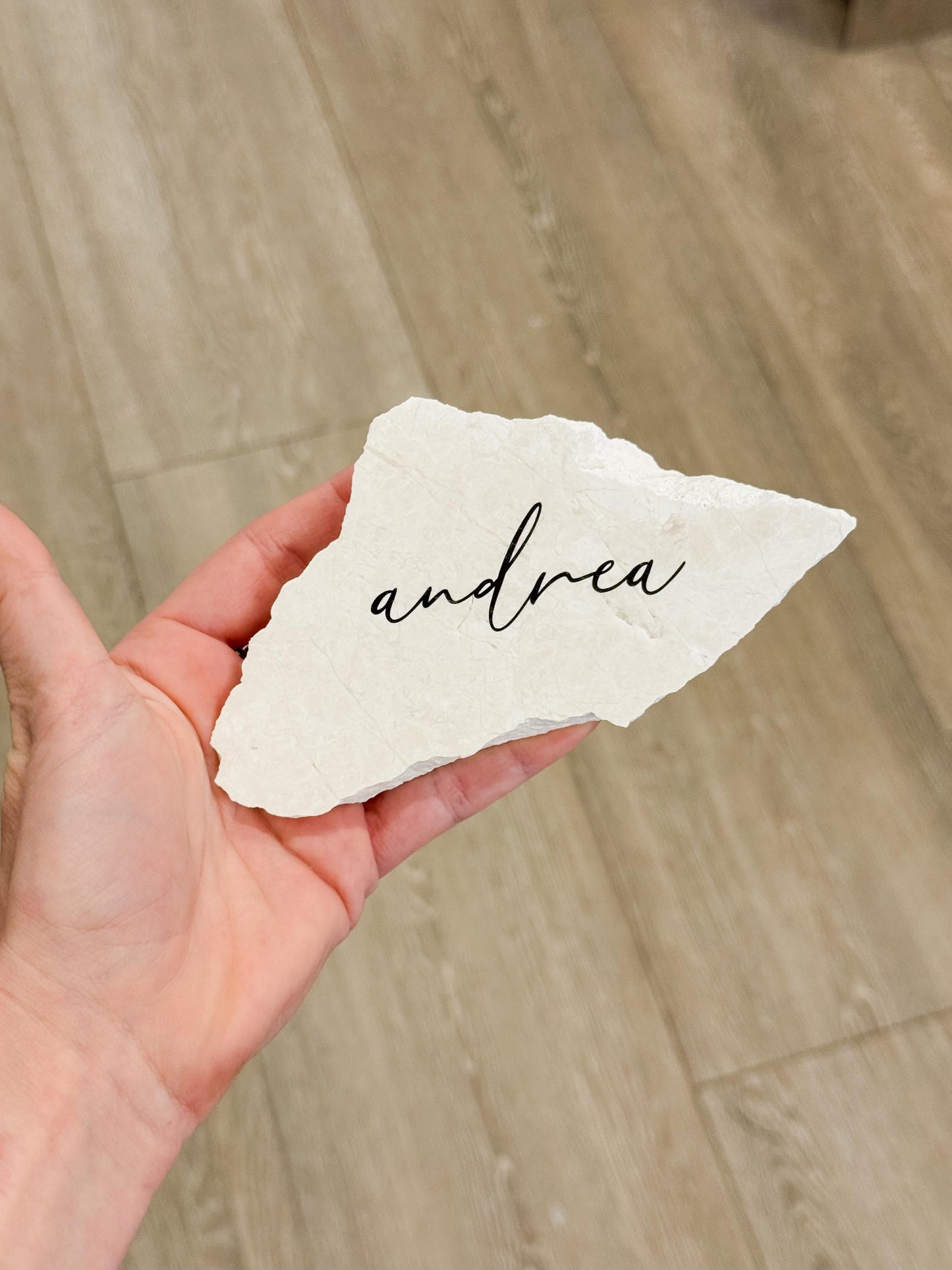 Tauple Marble Stone Place Card | Acrylic Wedding Place Name | Travertine Looking
