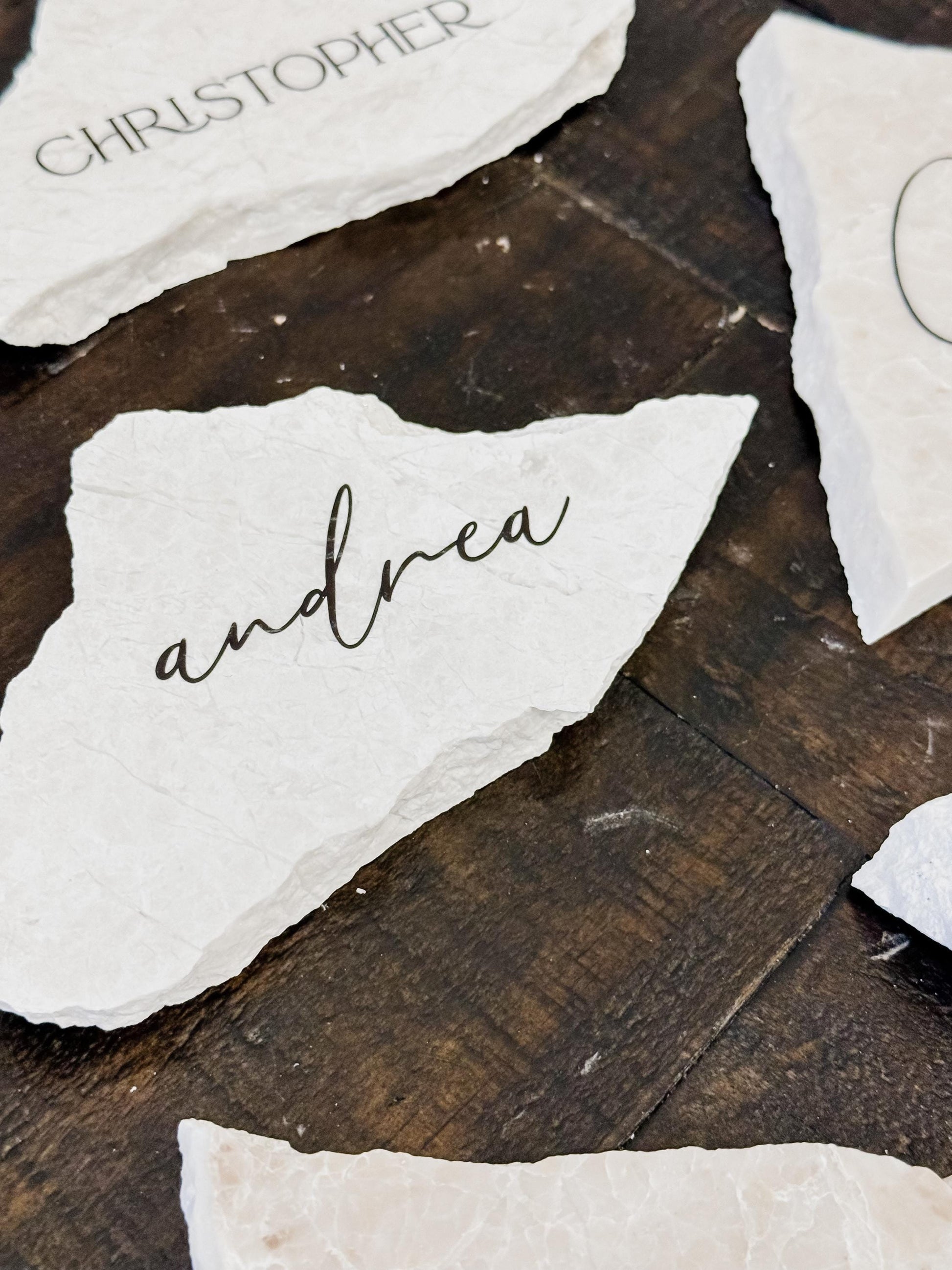 Marble Stone Place Card | Acrylic Wedding Place Name | Travertine Looking