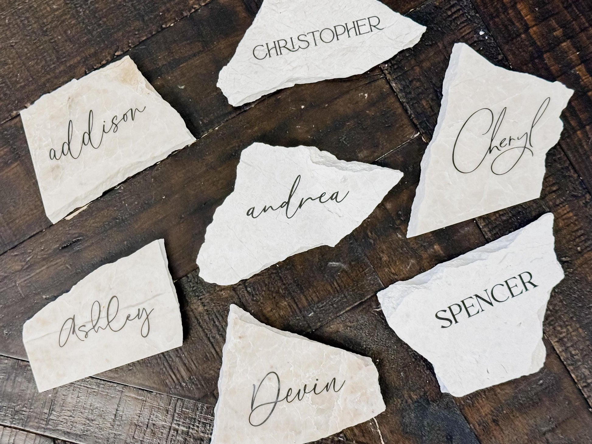 Marble Stone Place Card | Acrylic Wedding Place Name | Travertine Looking