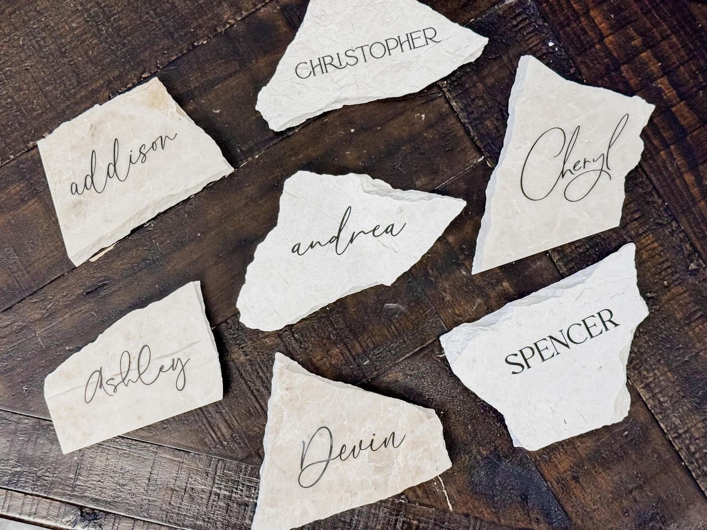 Marble Stone Place Card | Acrylic Wedding Place Name | Travertine Looking