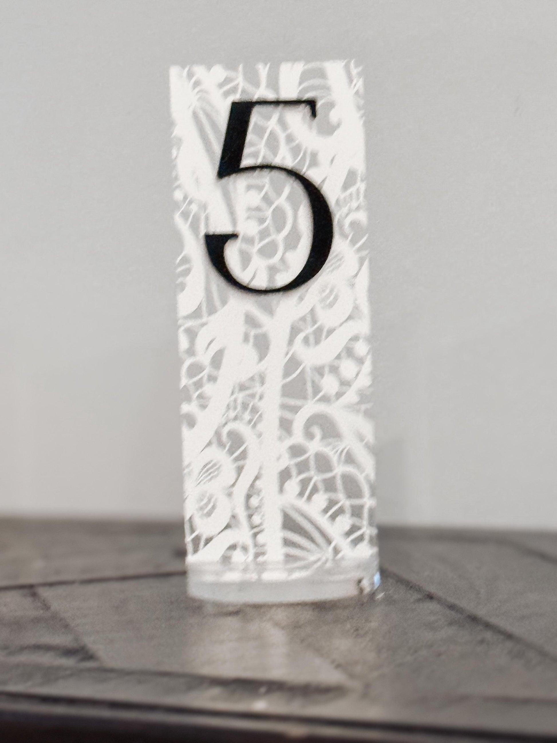 Frosted Acrylic Wedding Table Numbers with Lace Design | 3D Black Gold Acrylic Numbers | Elegant Modern Reception Decor