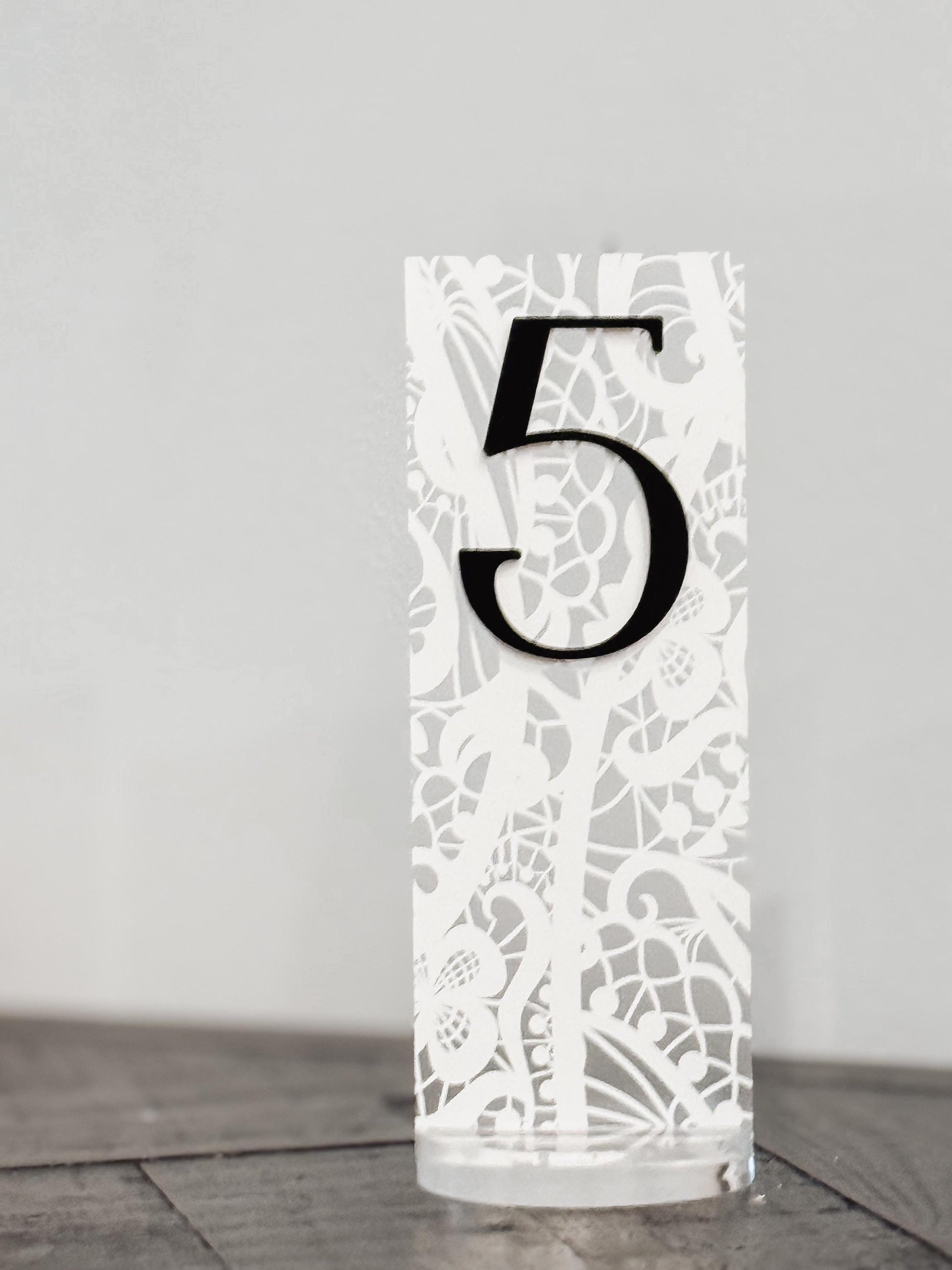 Frosted Acrylic Wedding Table Numbers with Lace Design | 3D Black Gold Acrylic Numbers | Elegant Modern Reception Decor