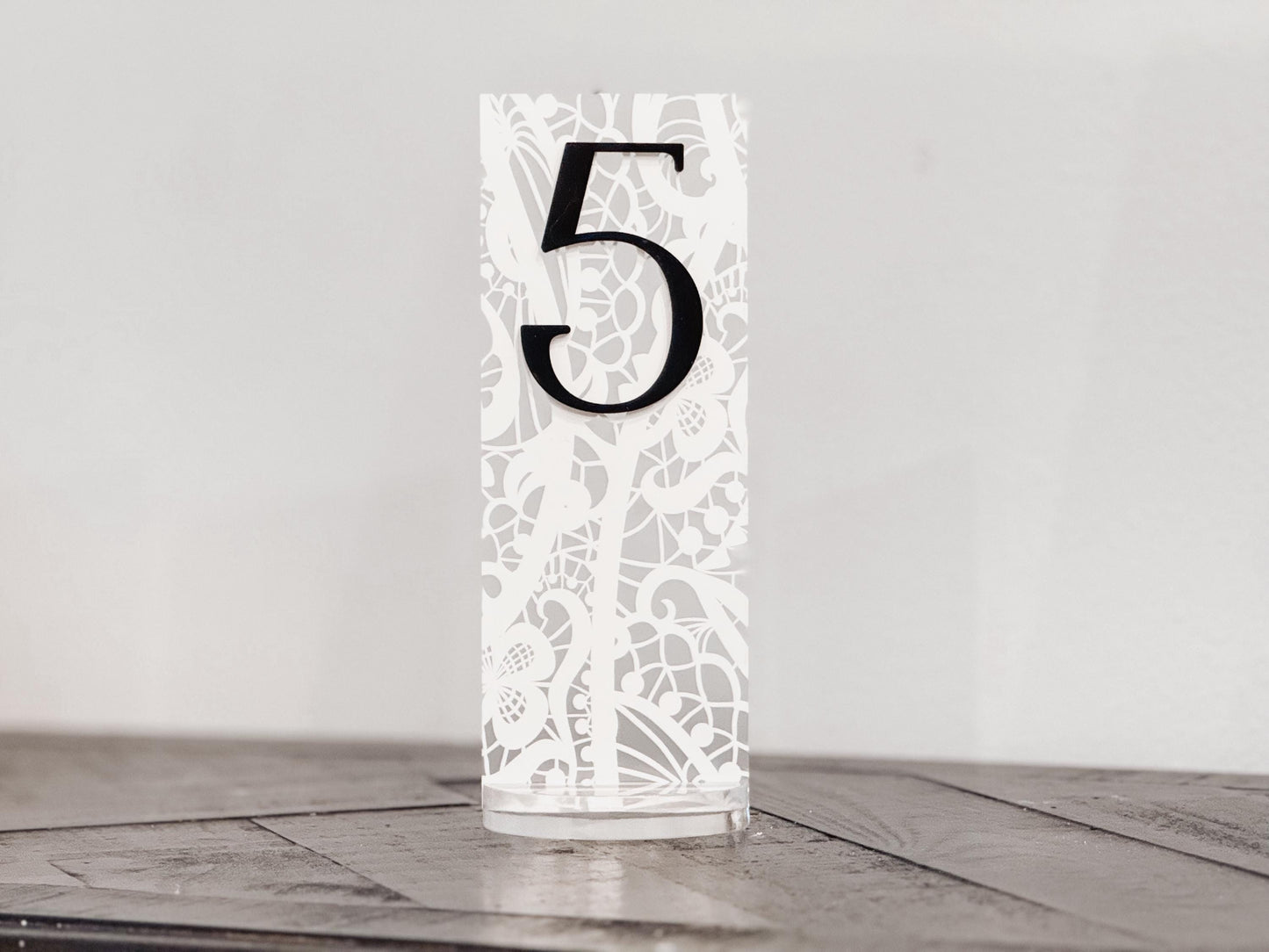 Frosted Acrylic Wedding Table Numbers with Lace Design | 3D Black Gold Acrylic Numbers | Elegant Modern Reception Decor