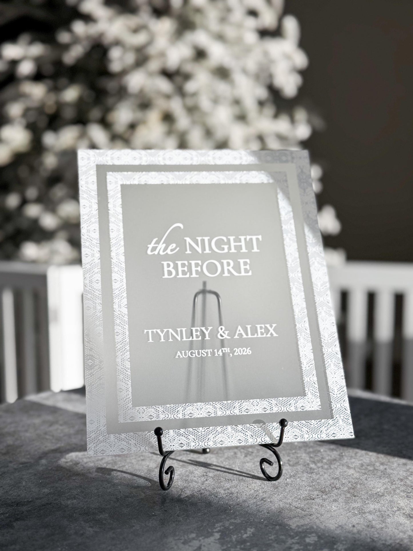 The Night Before Sign | Rehearsal Dinner Welcome Sign | Frosted Acrylic Wedding Sign | Lace Texture | Custom Event Sign